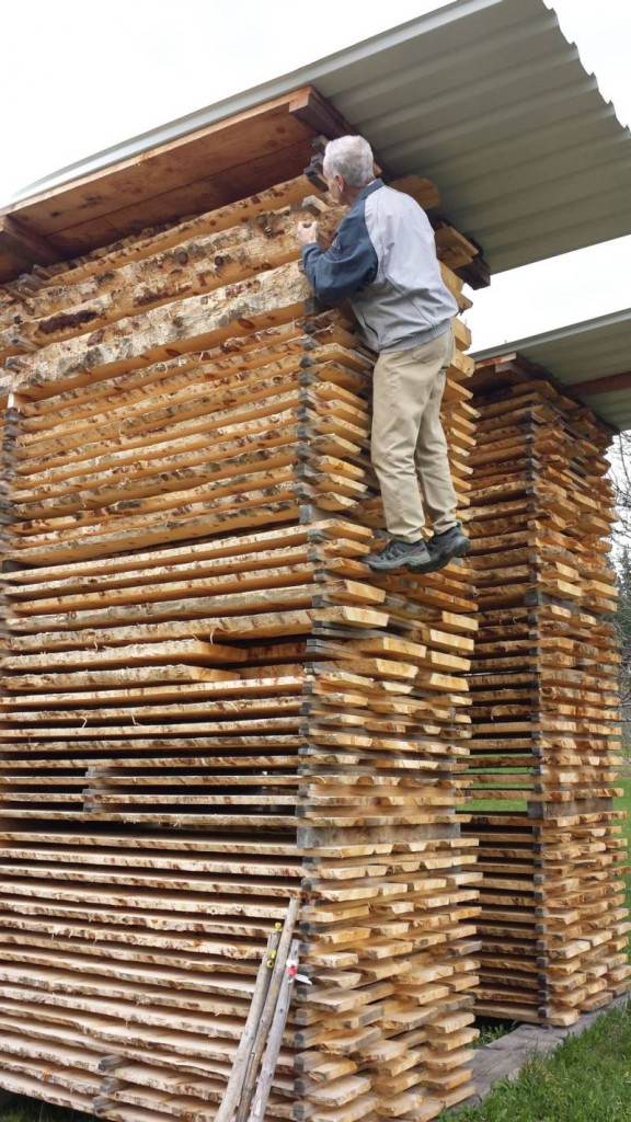 Zirbenholzstappel vom luftgetrockneten Zirbenholz von Schröcker Tischlerei